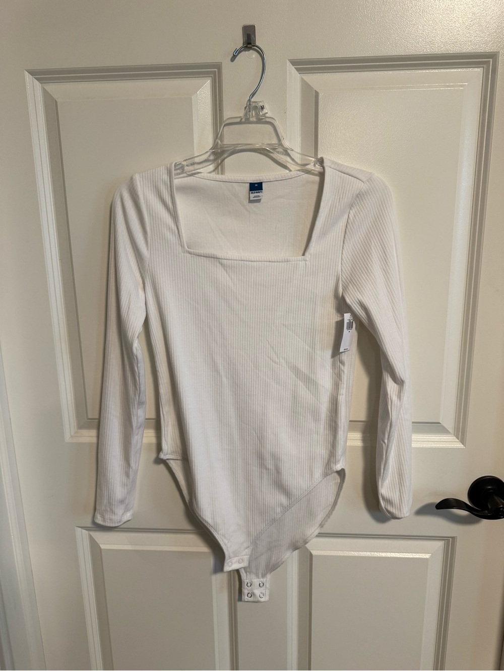 Old Navy White Ribbed Square Neck Long Sleeve Bodysuit